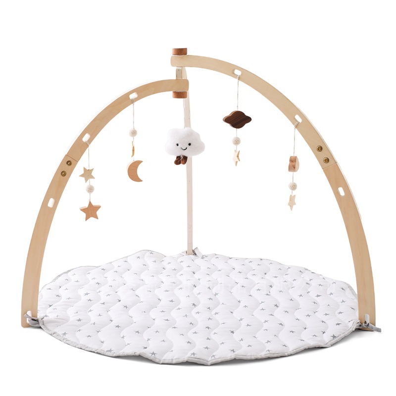 ベビーサークル 木製アーチ付き吊り下げ玩具とマット一体型遊び場