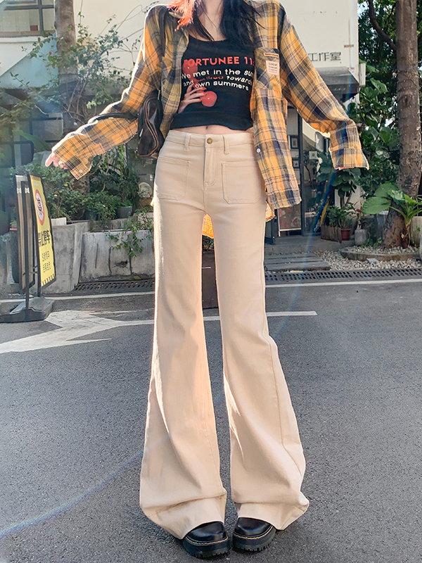 ベージュパンツ ベージュパンツ フレアシルエット ワイドパンツ