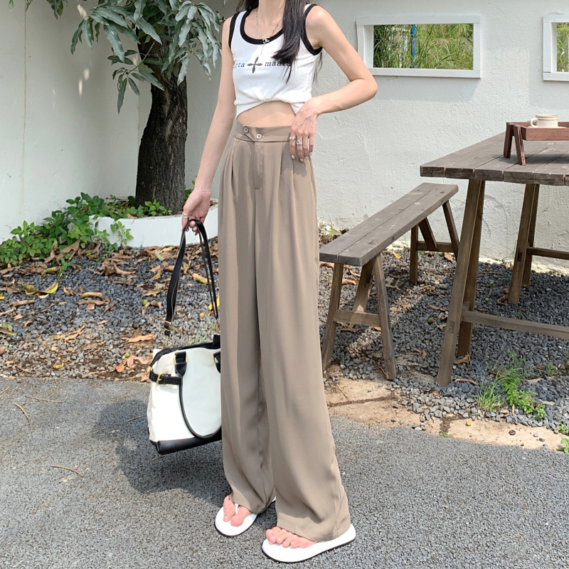 ベージュパンツ ゆったりドレープワイドパンツ