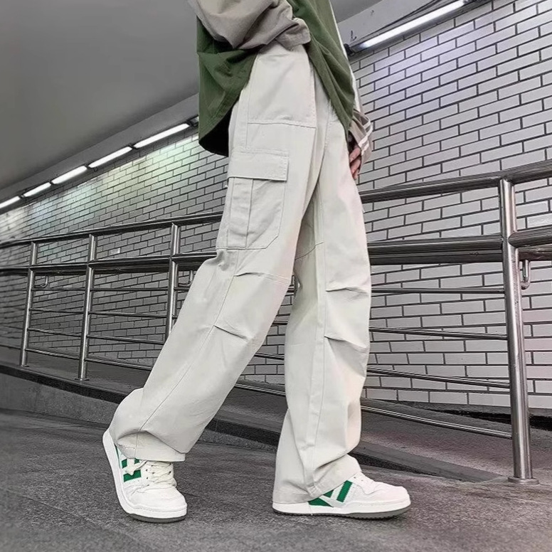 ベージュパンツ ベージュパンツ 実用的な多機能ポケットパンツ