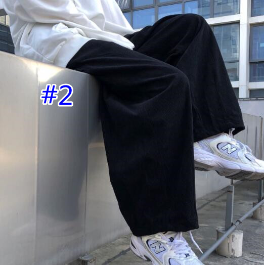 ベージュパンツ 秋冬 男性用 細畝袖裾ゆったりワイドパンツ