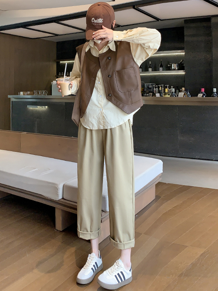 ベージュパンツ レディース ゆったりワイドシルエット楽ちんパンツ