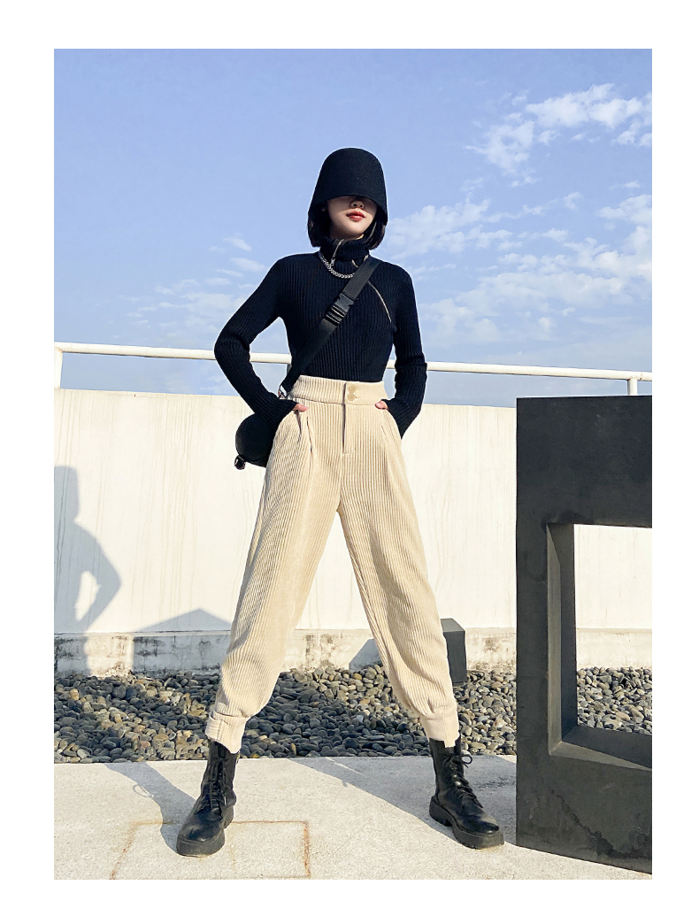 ベージュパンツ 太畝コーデュロイテーパードパンツ