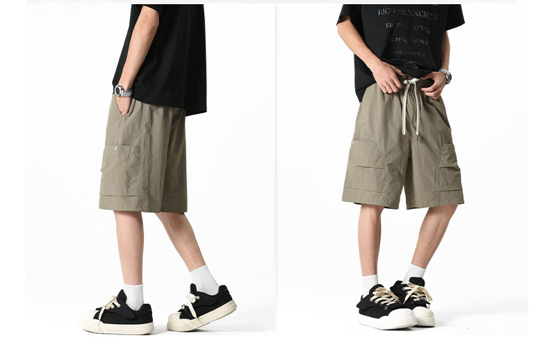 ベージュパンツ 男性用立体ポケットワイド五分丈カーゴパンツ