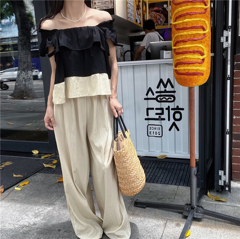 ベージュパンツ 春夏新作 ゆったり ブラウス ワイドパンツ セットアップ 高級感