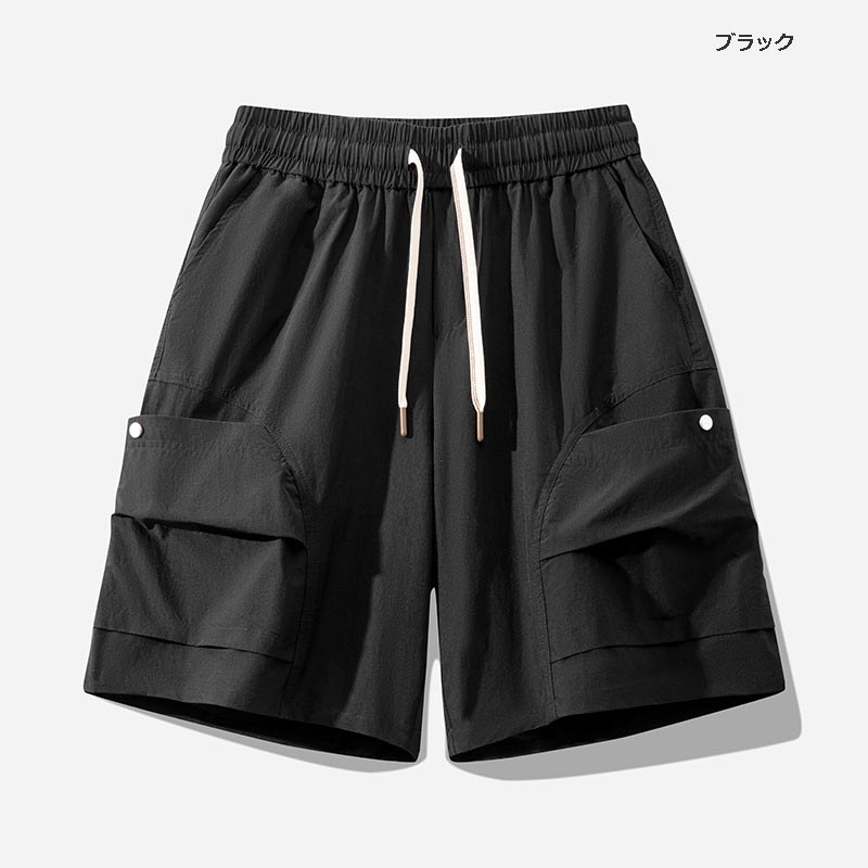 ベージュパンツ 男性用立体ポケットワイド五分丈カーゴパンツ