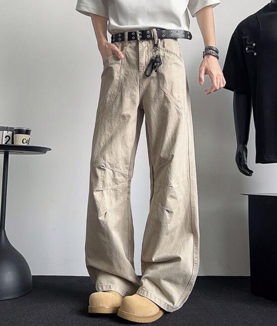 ベージュパンツ ベージュ ワイドカーゴパンツ ストリート風カジュアルボトムス