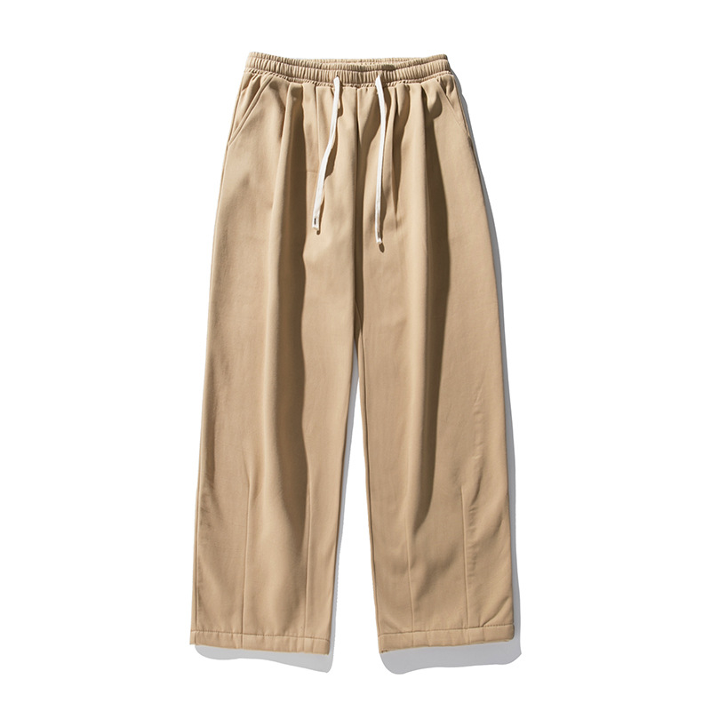 ベージュパンツ 裏起毛あったかワイドパンツ