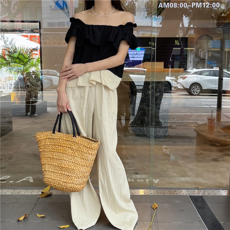 ベージュパンツ 春夏新作 ゆったり ブラウス ワイドパンツ セットアップ 高級感