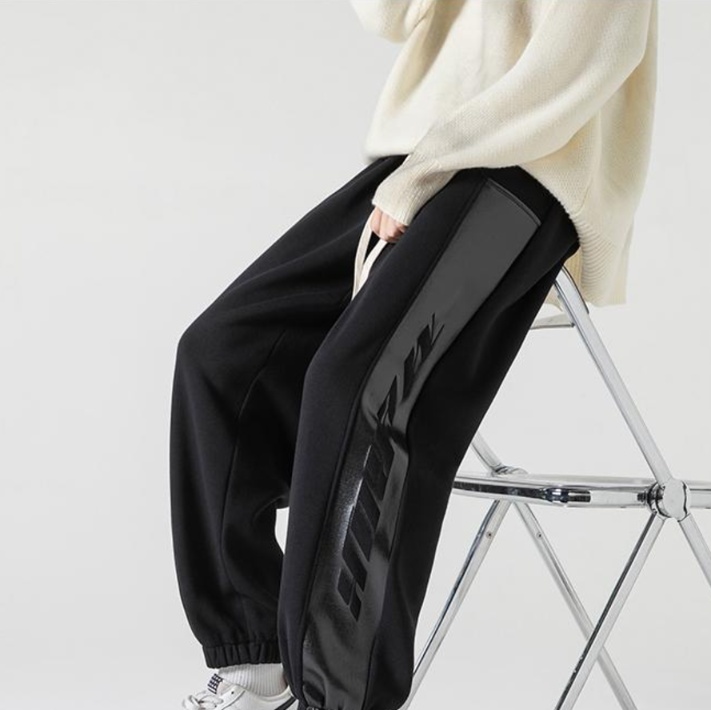ベージュパンツ メンズ サイドライン入り ゆったりスウェットパンツ