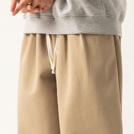 ベージュパンツ 裏起毛あったかワイドパンツ