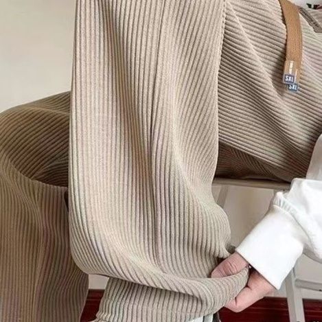 ベージュパンツ リブ編みコーデュロイパンツ
