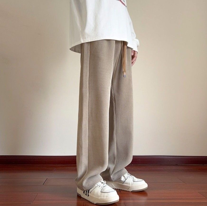 ベージュパンツ リブ編みコーデュロイパンツ