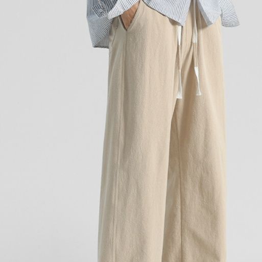 ベージュパンツ 高品質純綿快適ワイドパンツ