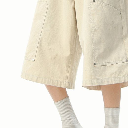 ベージュパンツ ポケットデザイン七分丈ガウチョパンツ