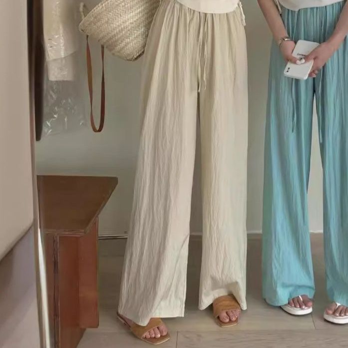 ベージュパンツ リネン風ゆったりパンツ