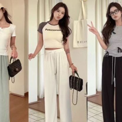 ベージュパンツ 格子模様リラックススラックス