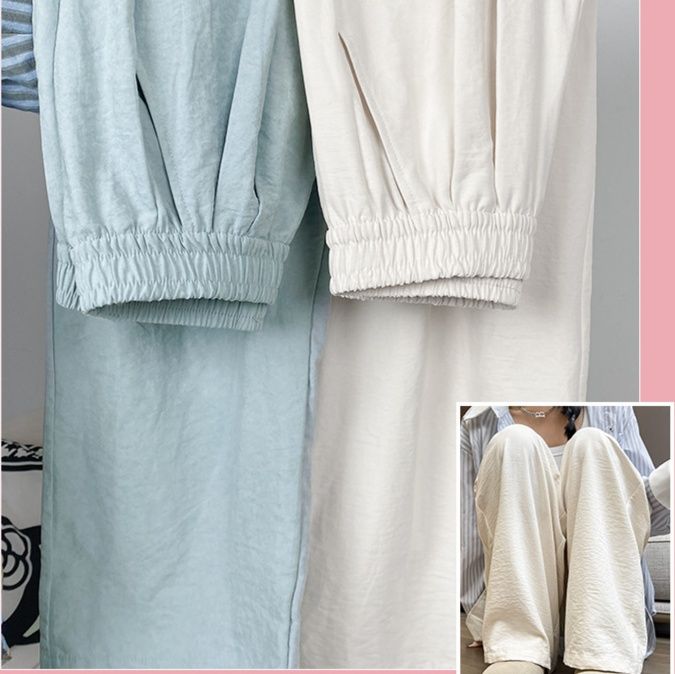ベージュパンツ ゆったりワイドレッグパンツ