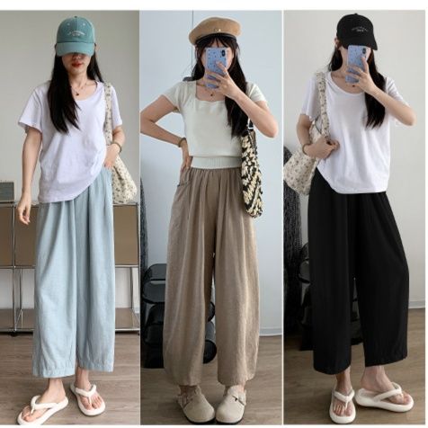ベージュパンツ ベージュパンツ なめらかシルエットワイドパンツ