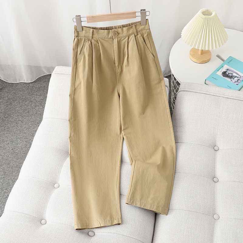 ベージュパンツ ゆったりウエストテーパードパンツ