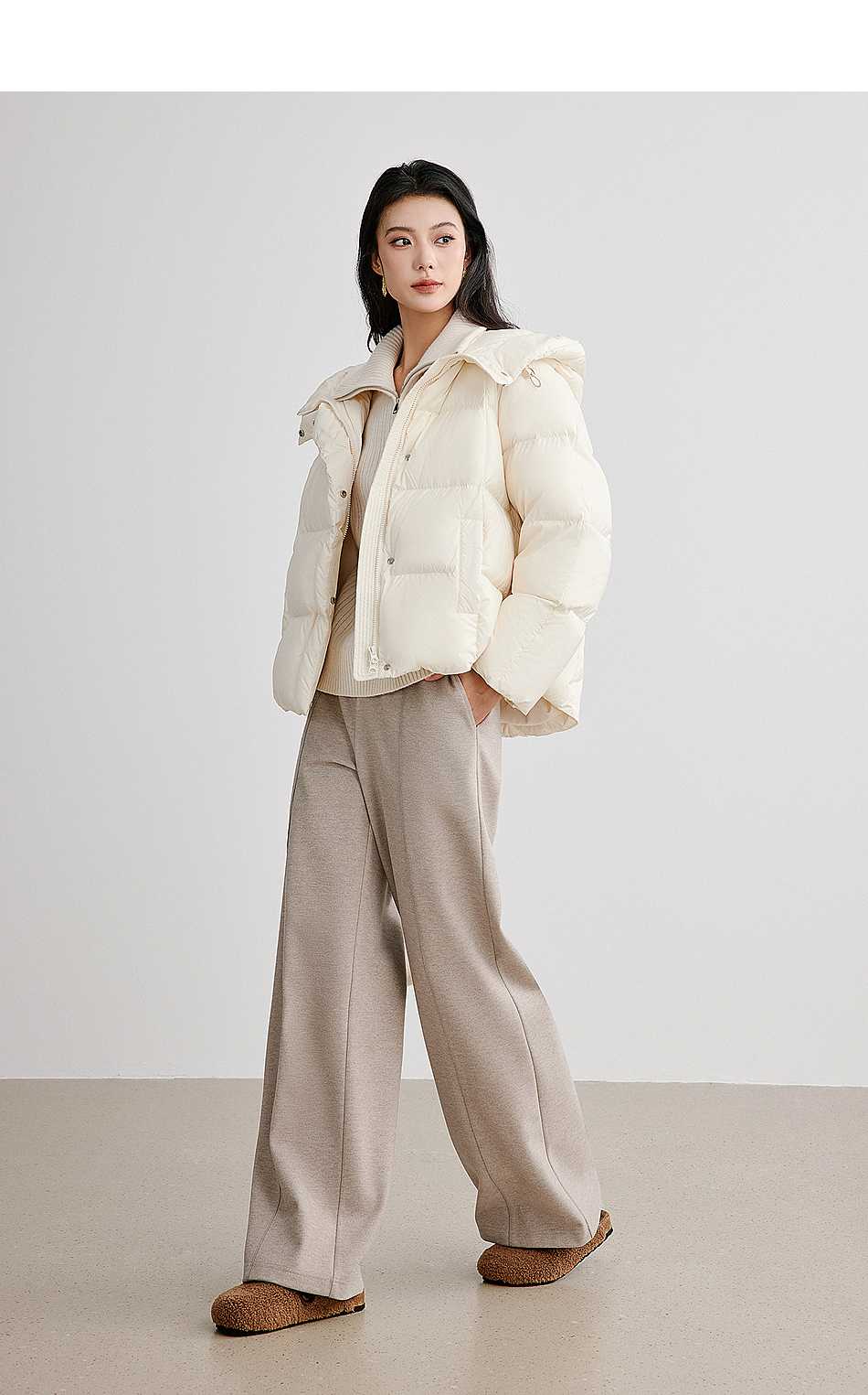 ベージュパンツ レディース 上質感あふれるワイドストレートパンツ