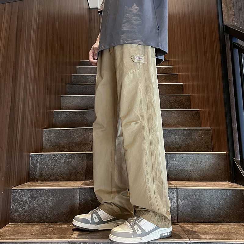 ベージュパンツ メンズ ゆったりワイドストレートパンツ