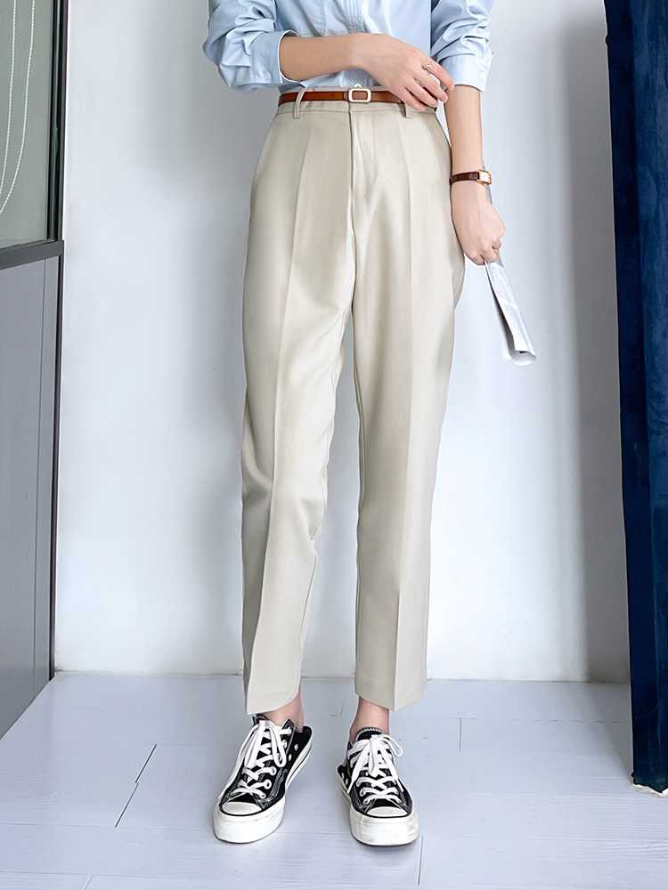 ベージュパンツ レディース ハイウエスト直線美シルエットテーパードパンツ