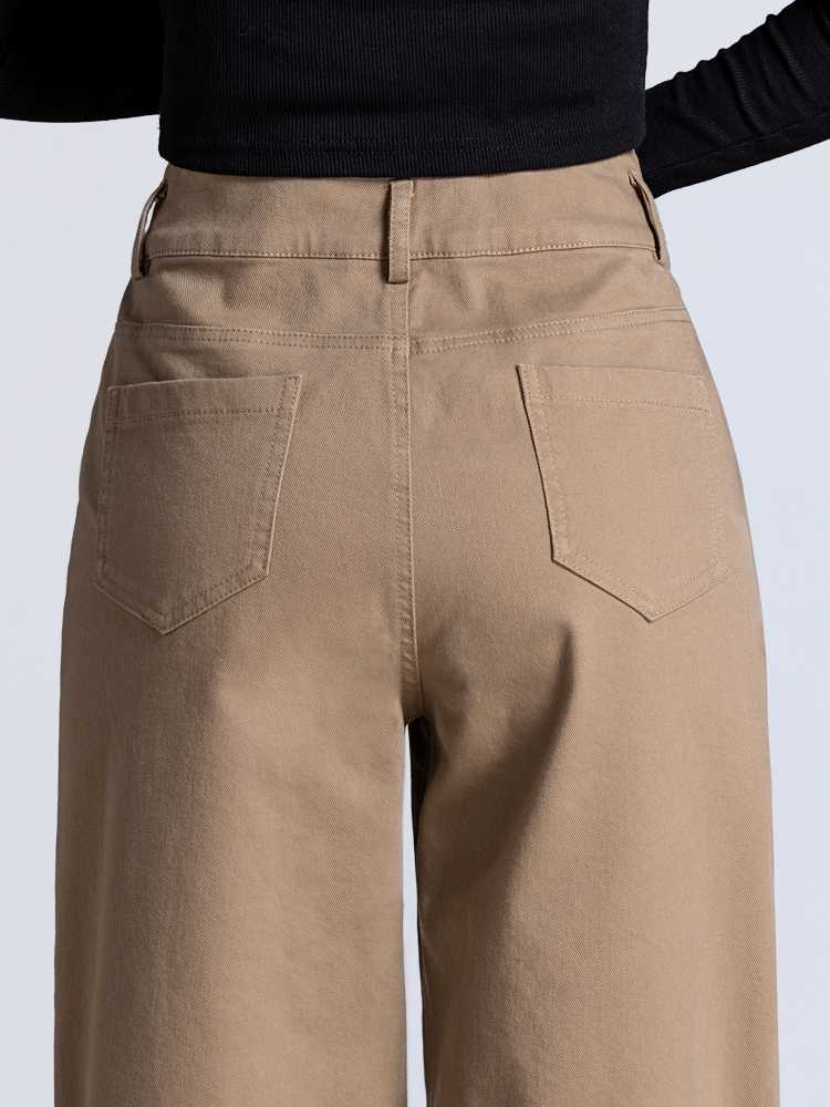 ベージュパンツ ハイウエストワイドシルエットスラックス