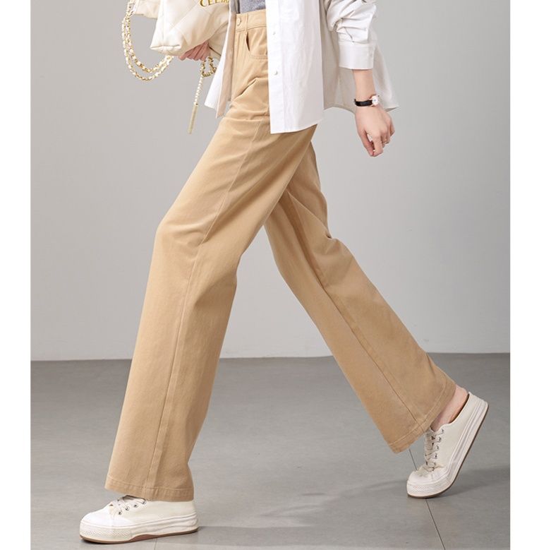 ベージュパンツ 大人カジュアル ストレートシルエット ロングパンツ