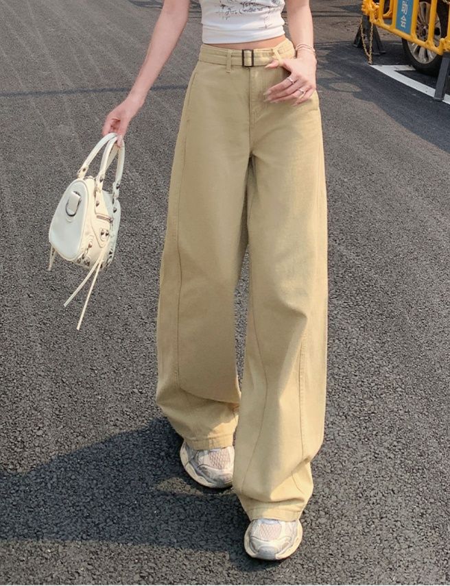 ベージュパンツ ハイウエスト極上ワイドパンツ