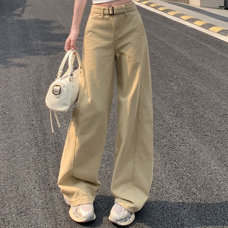 ベージュパンツ ハイウエスト極上ワイドパンツ