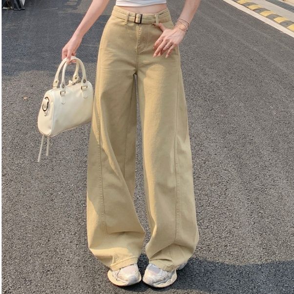 ベージュパンツ ハイウエスト極上ワイドパンツ