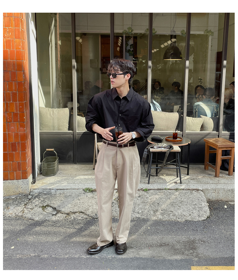 ベージュパンツ 上質プリーツ入り ワイドシルエットパンツ