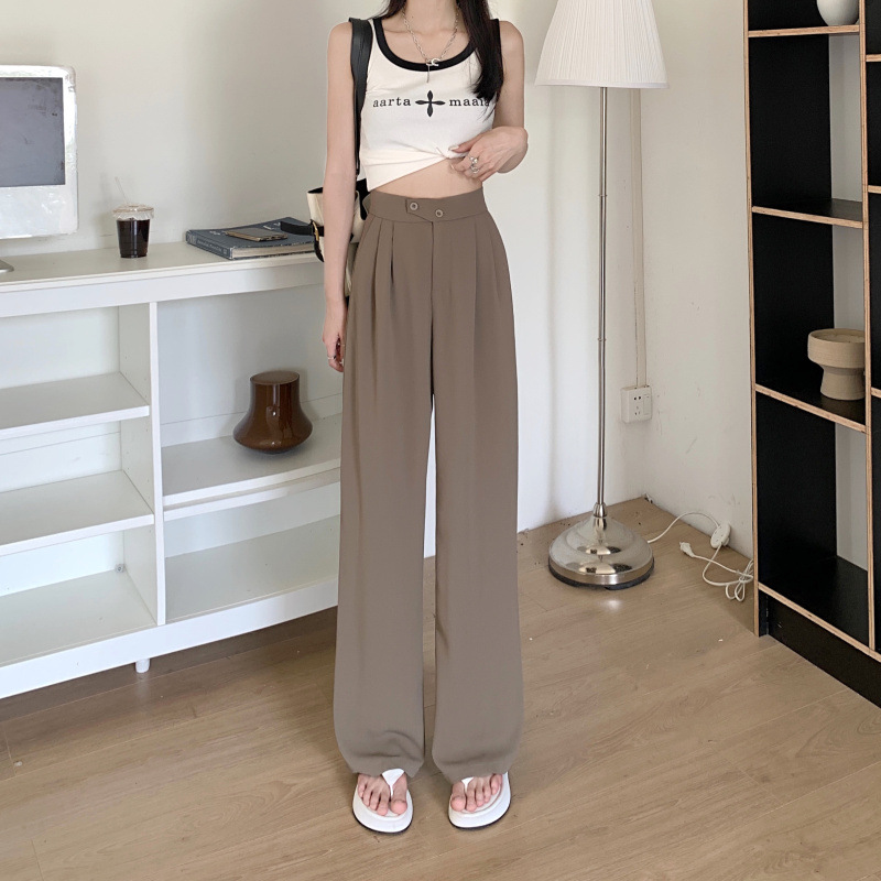 ベージュパンツ ゆったりドレープワイドパンツ