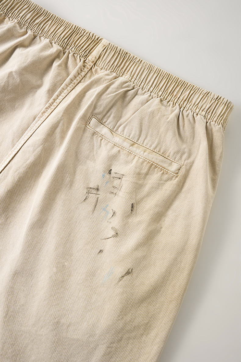 ベージュパンツ メンズ秋冬新作手描き加工パラシュートワークパンツ古着風