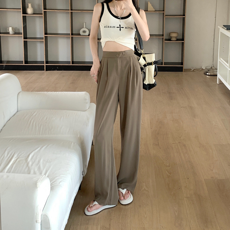 ベージュパンツ ゆったりドレープワイドパンツ