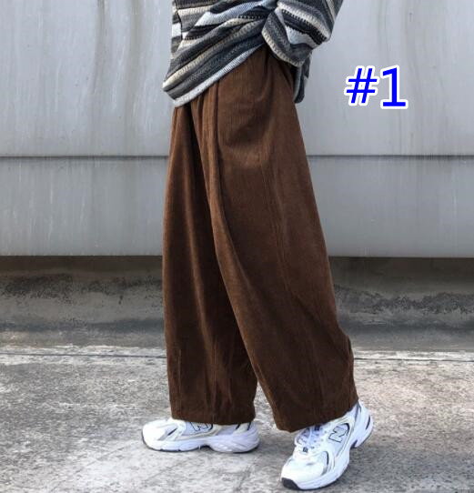 ベージュパンツ 秋冬 男性用 細畝袖裾ゆったりワイドパンツ