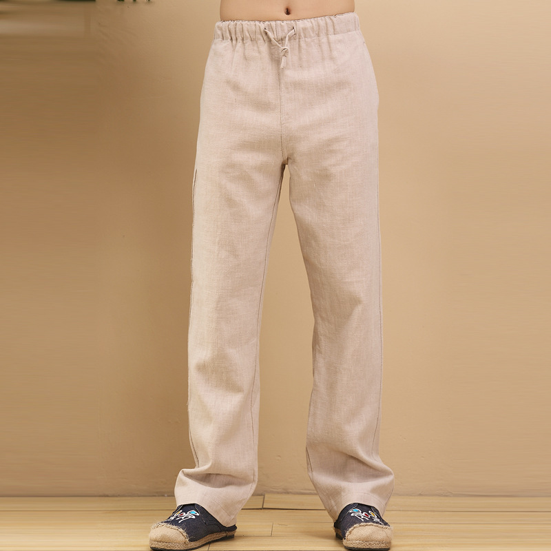 ベージュパンツ ゆったりウエスト紐リラックスパンツ