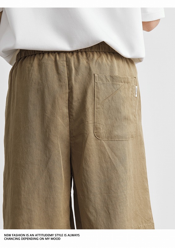 ベージュパンツ メンズ 薄手テンセル ワイドショートパンツ 夏用涼感ハーフパンツ