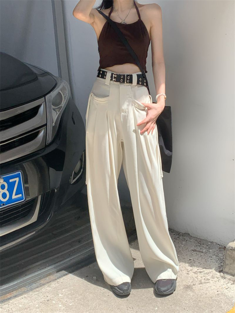 ベージュパンツ ベージュ ワイド カーゴパンツ シンプル ストレート