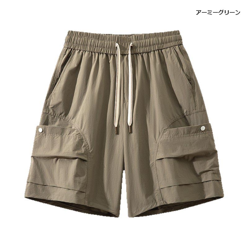 ベージュパンツ 男性用立体ポケットワイド五分丈カーゴパンツ