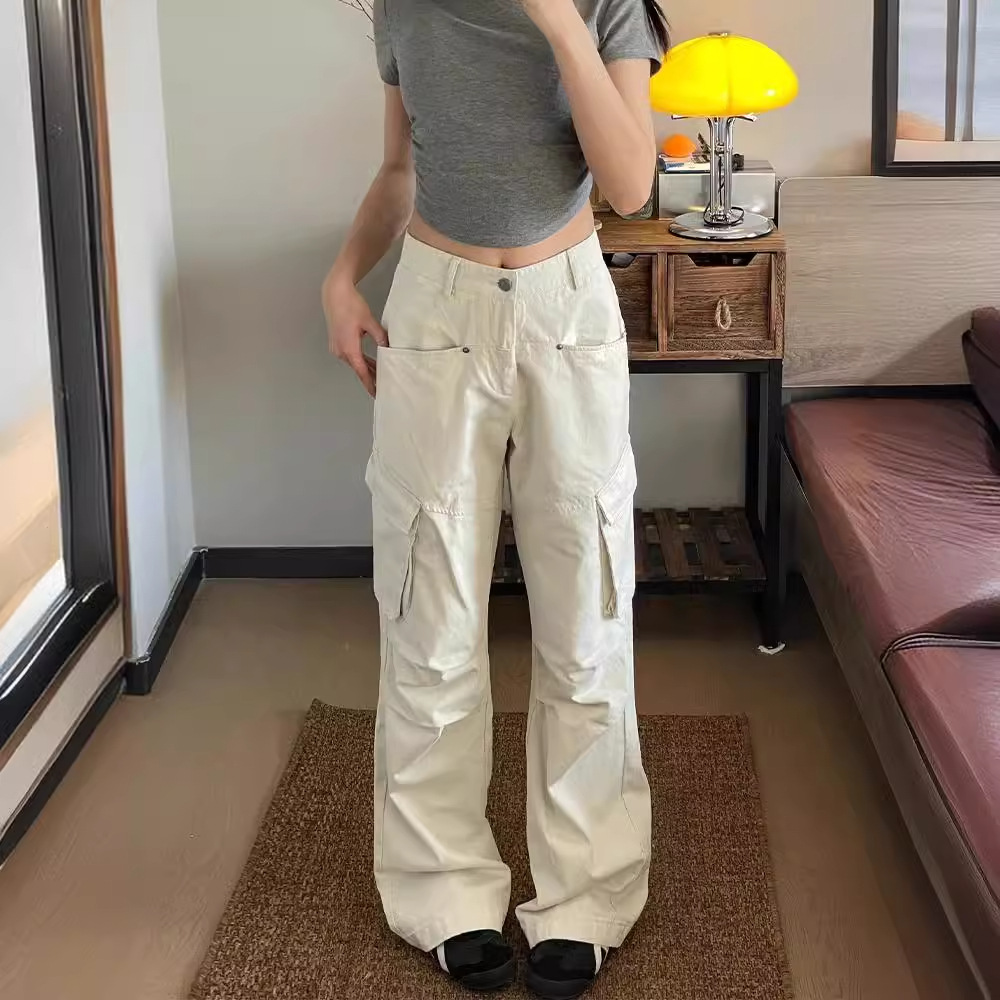 ベージュパンツ ベージュパンツ ロングシルエット ポケット多様パンツ