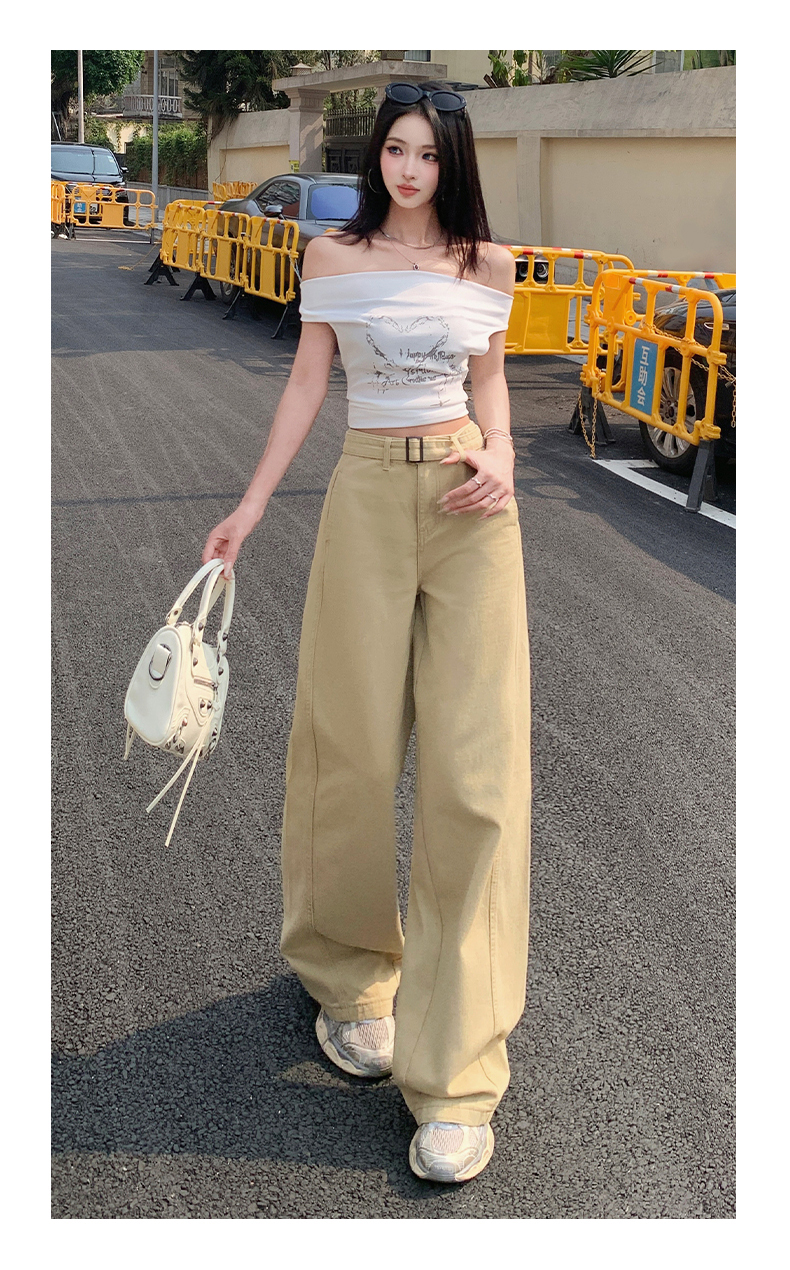 ベージュパンツ ハイウエスト極上ワイドパンツ