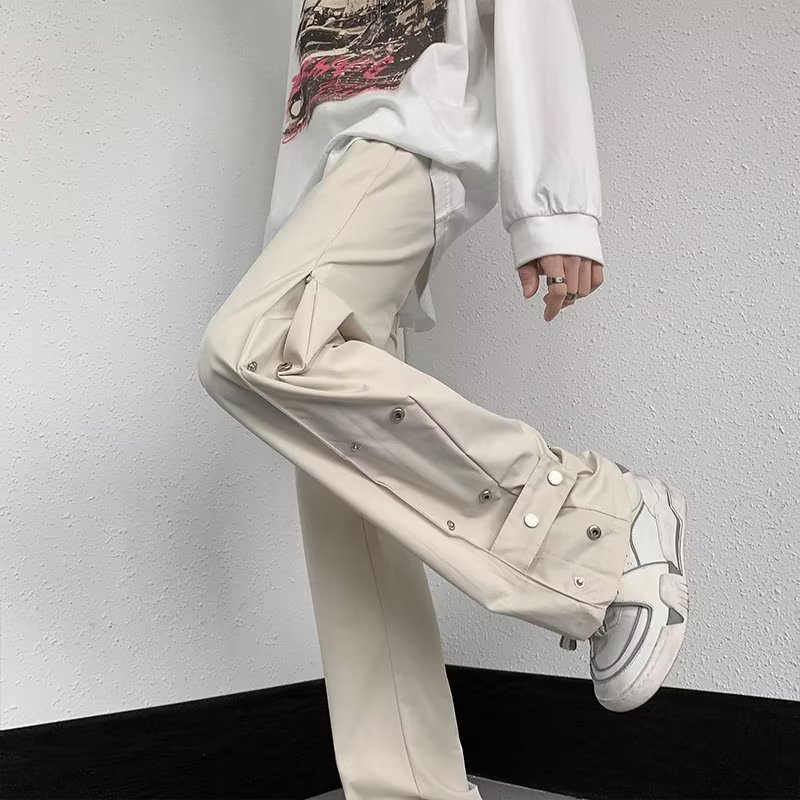 ベージュパンツ ベージュパンツ サイドスナップ ワイド カーゴパンツ