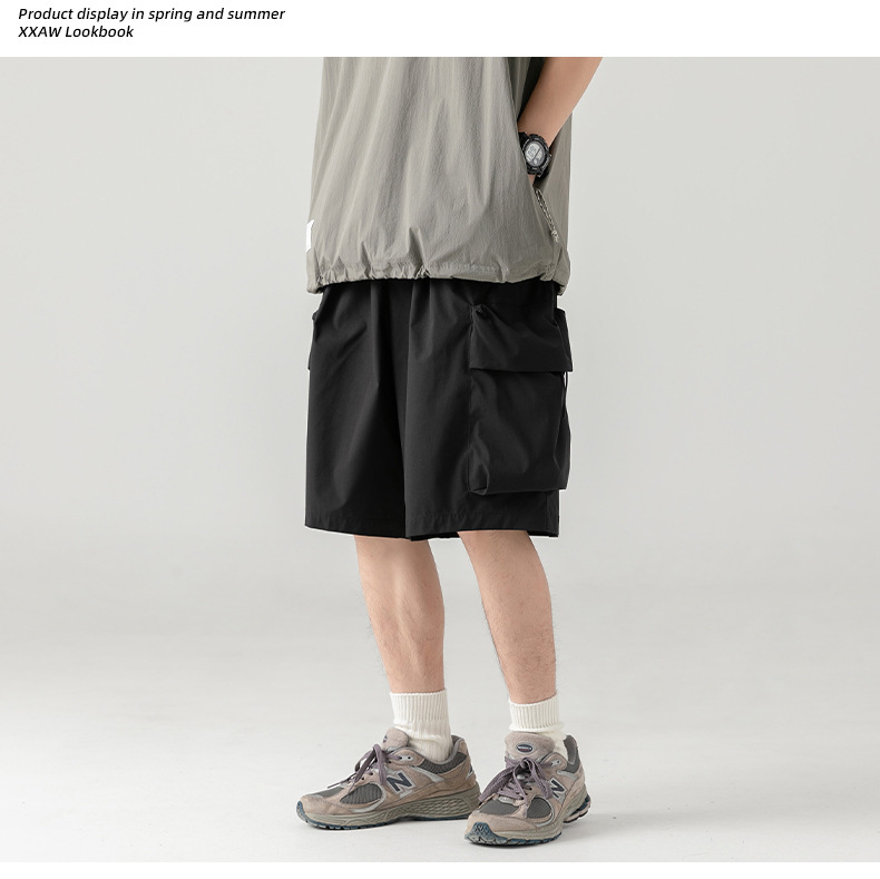ベージュパンツ ワーク風カーゴハーフパンツ男女兼用春夏