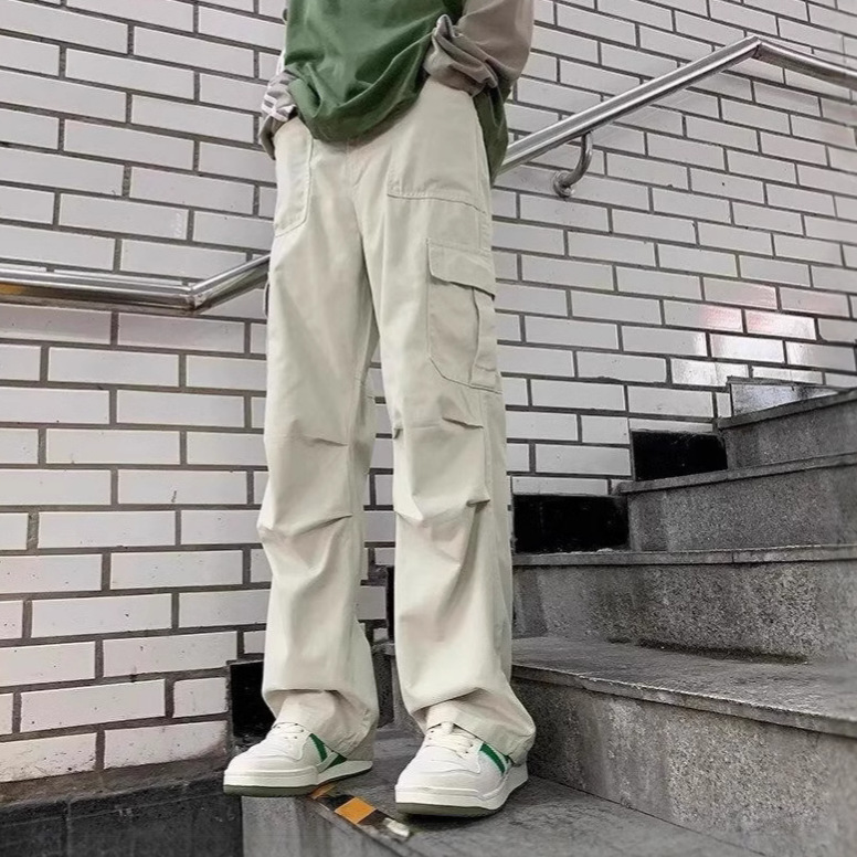 ベージュパンツ ベージュパンツ 実用的な多機能ポケットパンツ