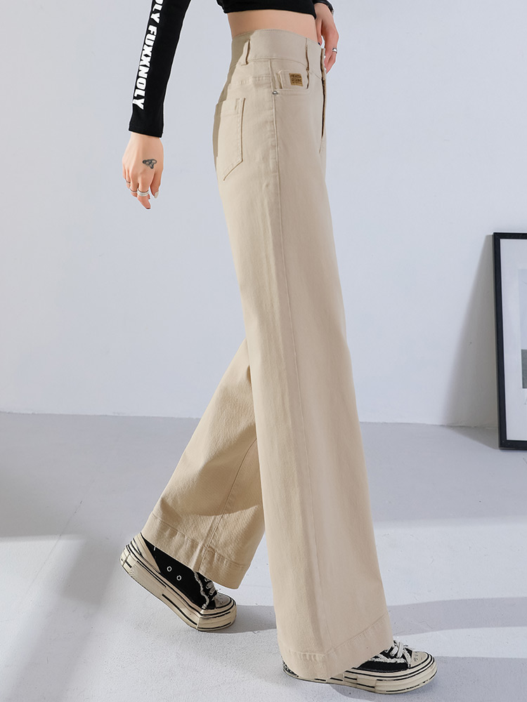 ベージュパンツ ダブルボタン ゆったりストレートパンツ
