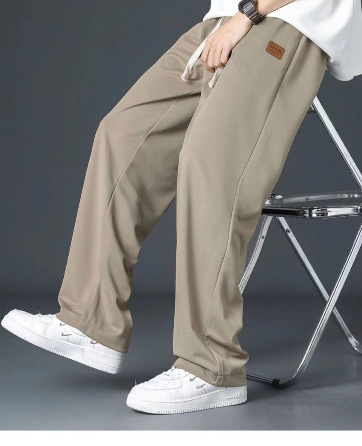 ベージュパンツ リラックスドローコードワイドパンツ