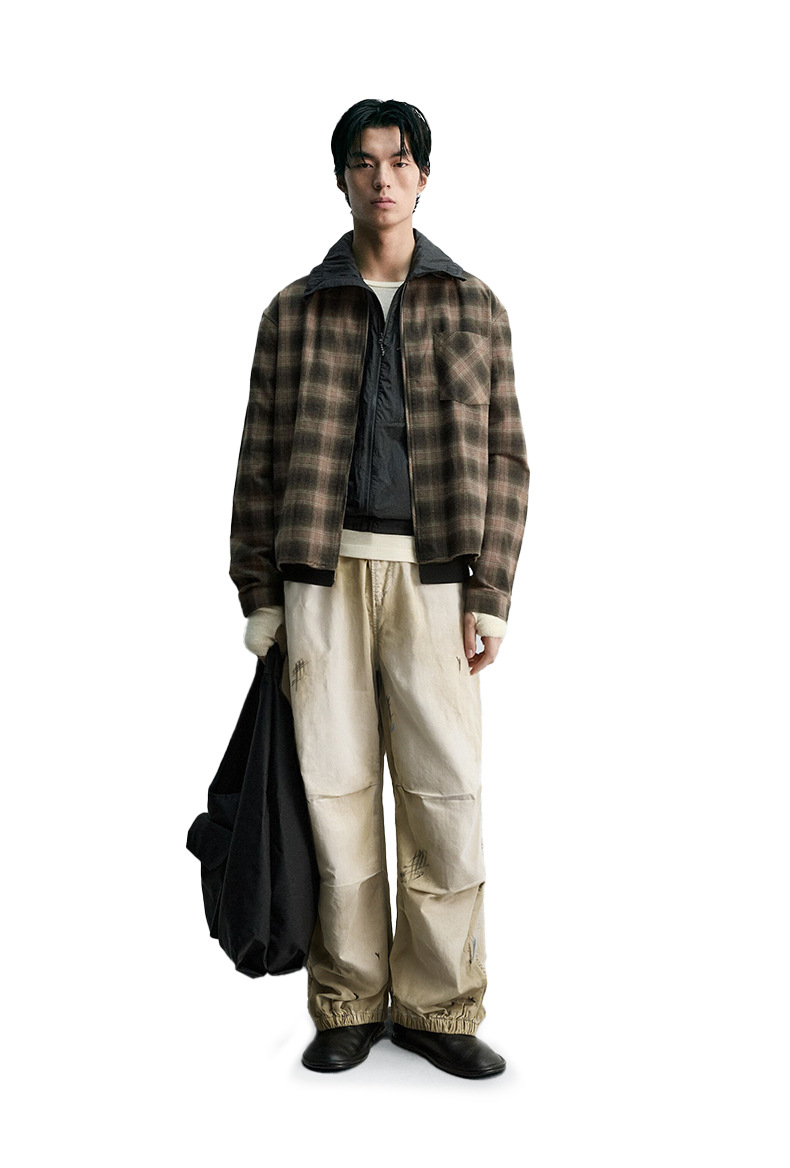 ベージュパンツ メンズ秋冬新作手描き加工パラシュートワークパンツ古着風