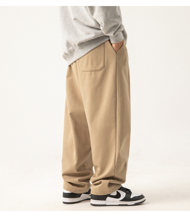 ベージュパンツ 裏起毛あったかワイドパンツ